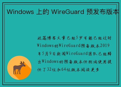 Windows 上的 WireGuard 预发布版本 